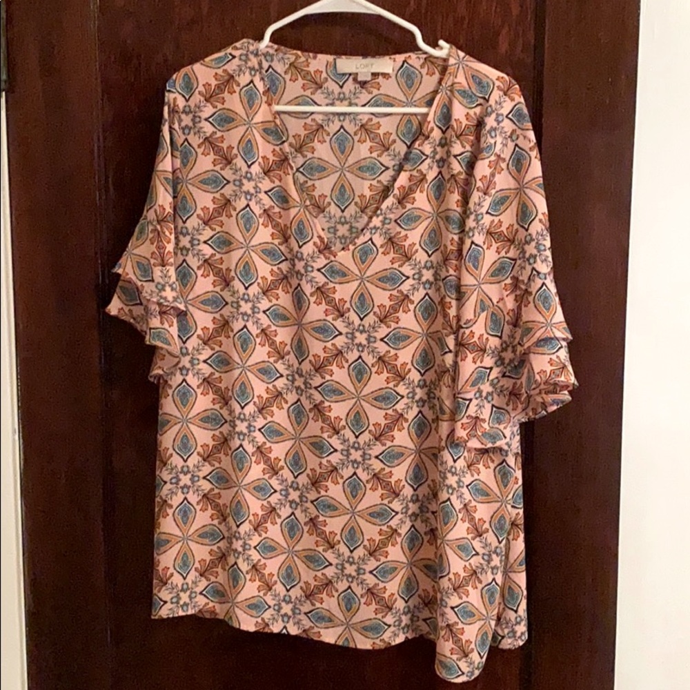 LOFT double ruffle short sleeve blouse